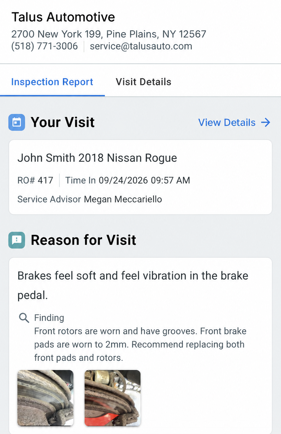Talus Automotive Brake Inspection Report